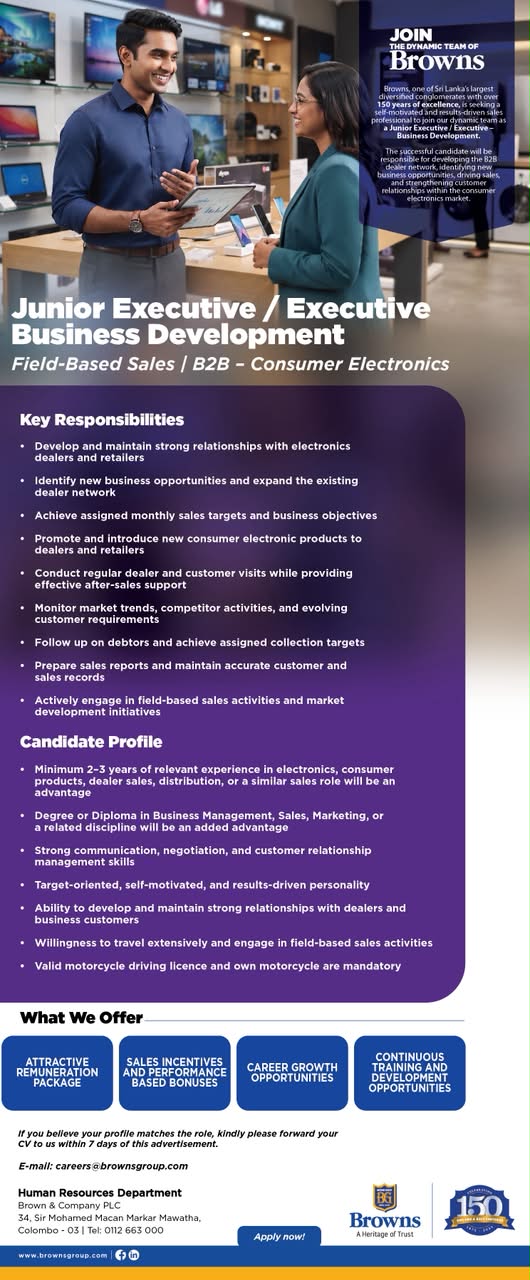 Junior Executive / Executive – Business Development (B2B Consumer Electronics)
