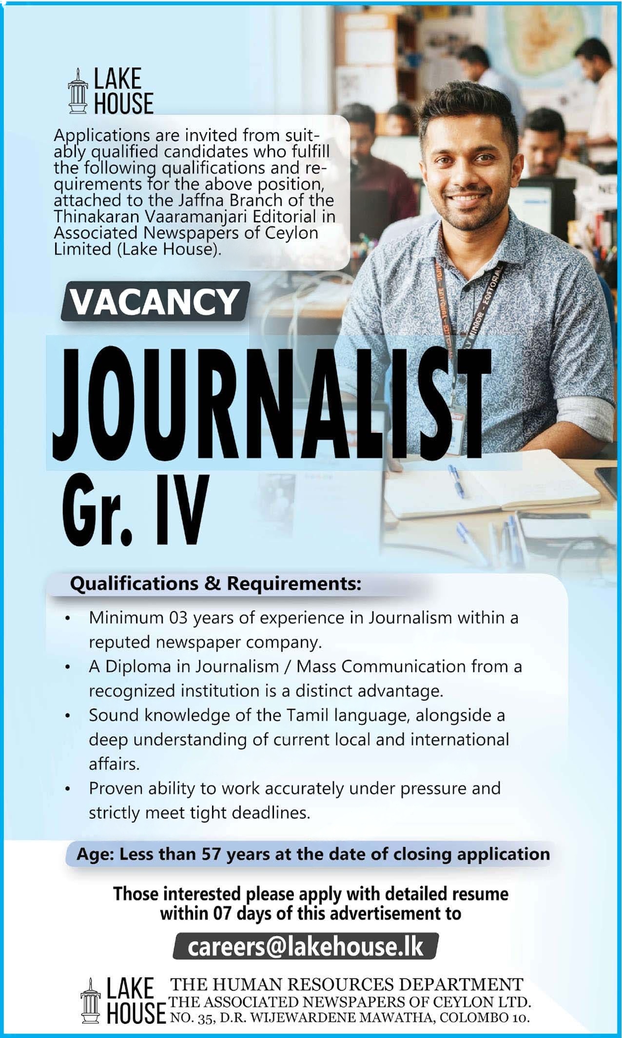 Journalist - Lake House job notice