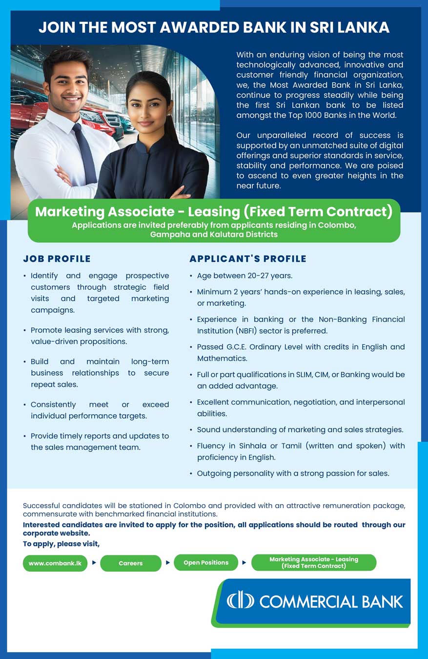 Marketing Associate - Leasing (Fixed Term Contract) - Commercial Bank job notice