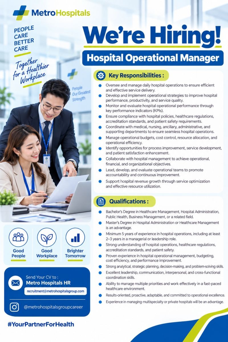 Hospital Operational Manager - Metro Hospitals job notice