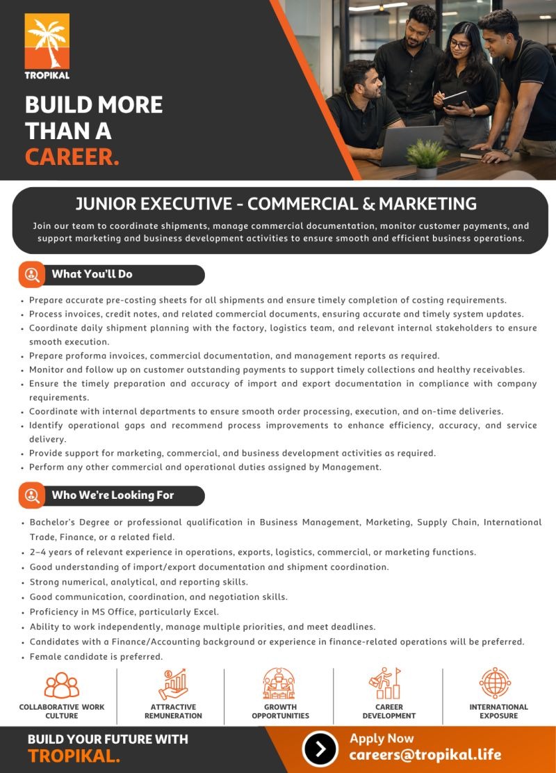 Junior Executive - Tropikal job notice