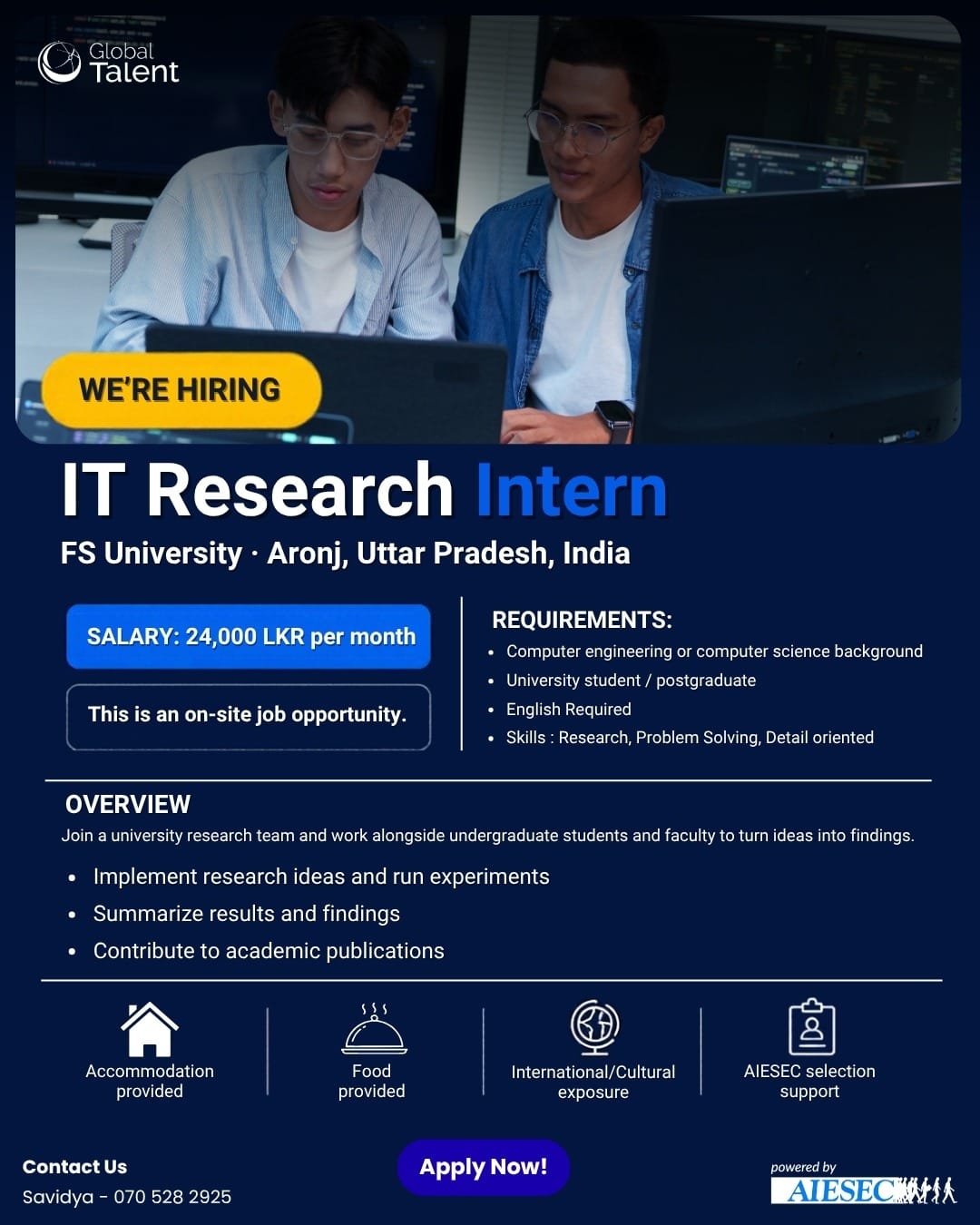  IT Research Intern - FS University job notice