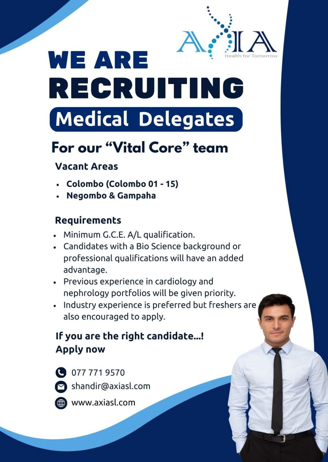 Medical Delegates – "Vital Core" Team - AXIA Pharmaceuticals job notice