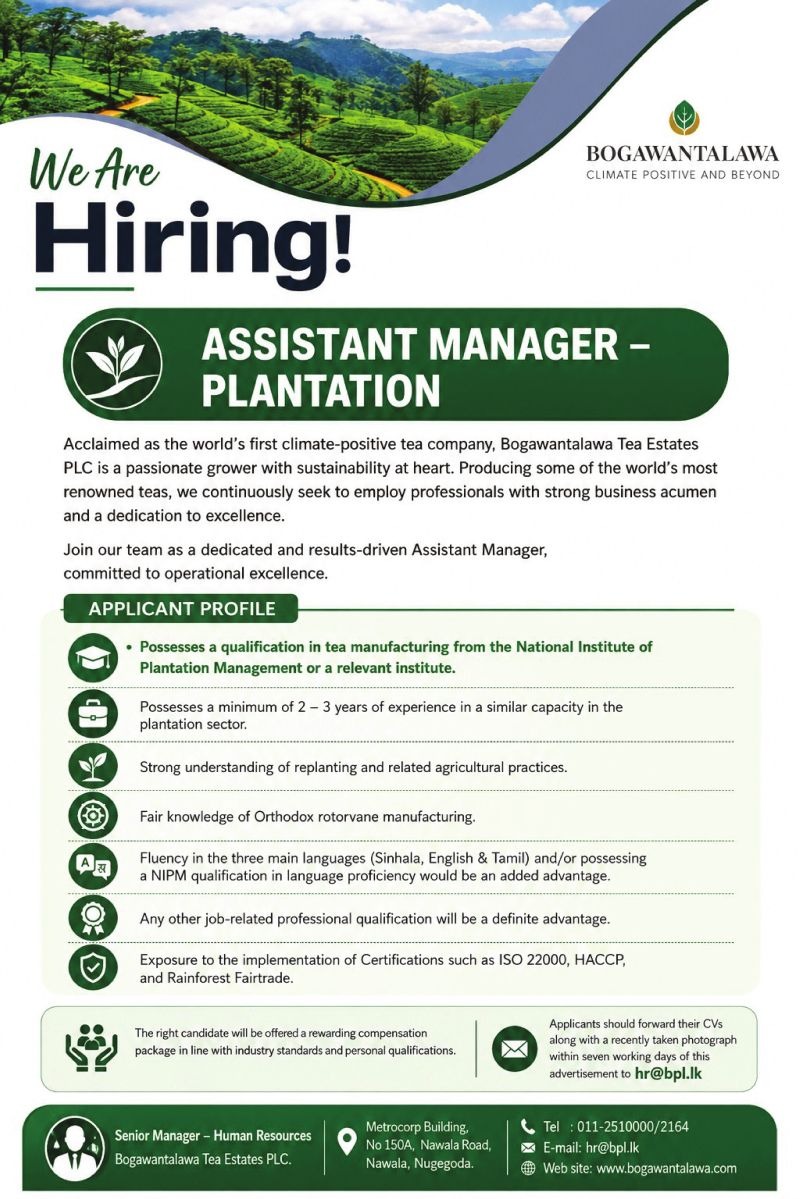 Bogawantalawa Tea Estates PLC - Bogawantalawa Tea Estates PLC job notice