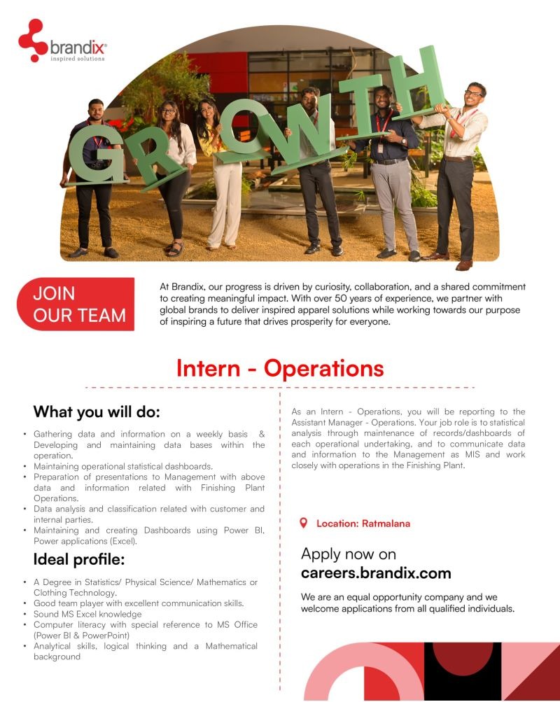 Intern – Operations    - Brandix job notice