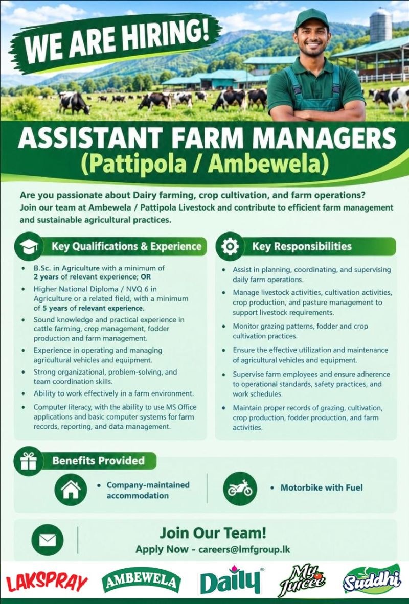Assistant Farm Managers - Ambewela Farm job notice