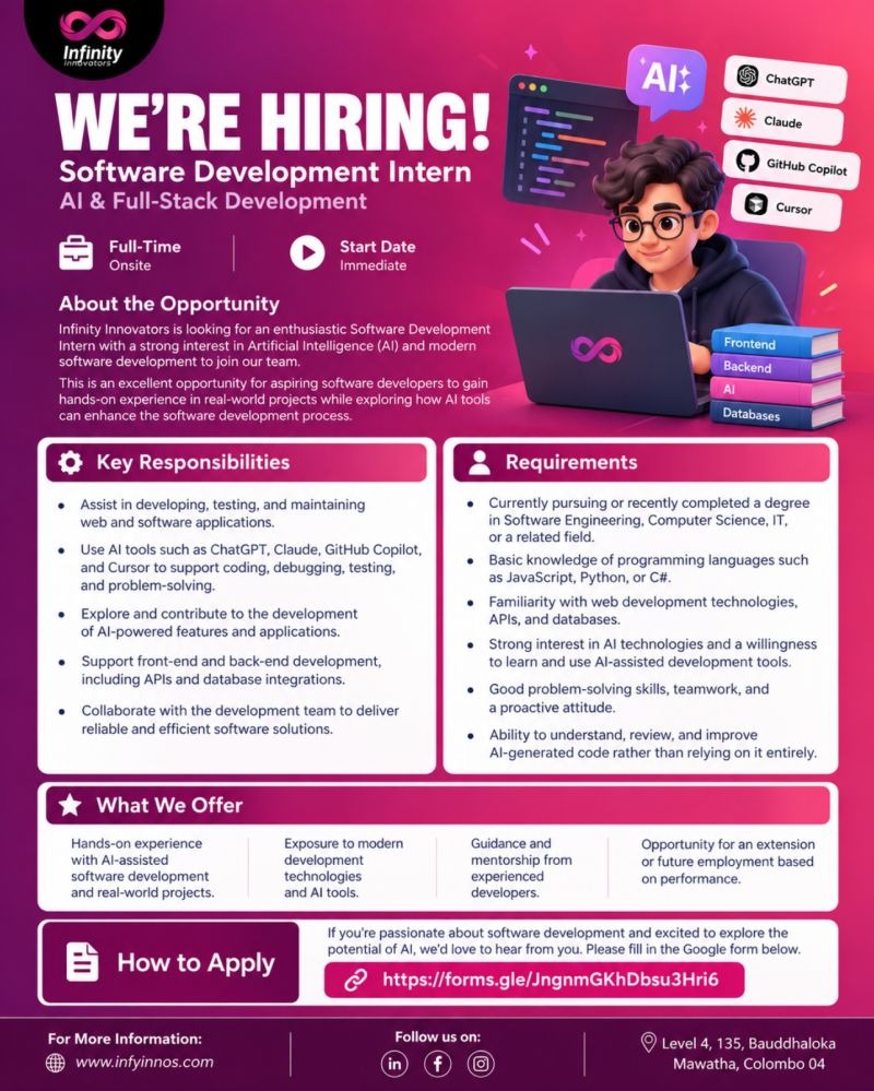 Software Development Intern - Infinity Innovators job notice