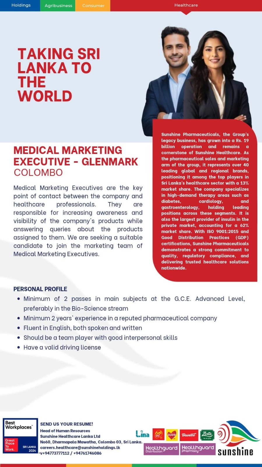 Medical Marketing Executive – Glenmark - Sunshine holdings job notice