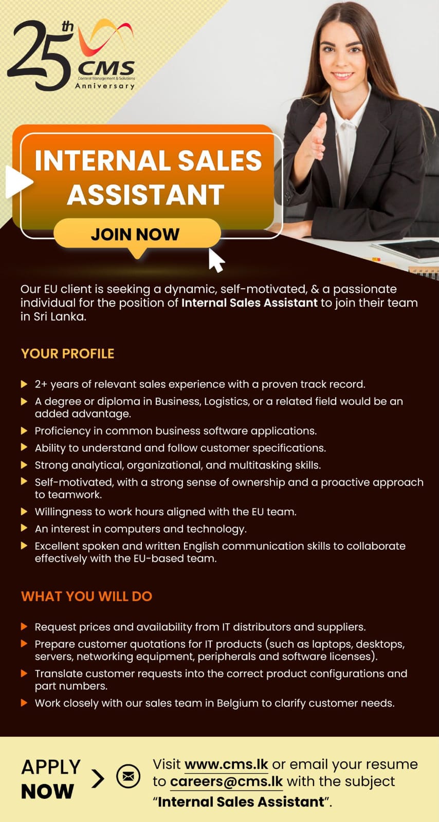Internal Sales Assistant - CMS (Content Management & Solutions) job notice