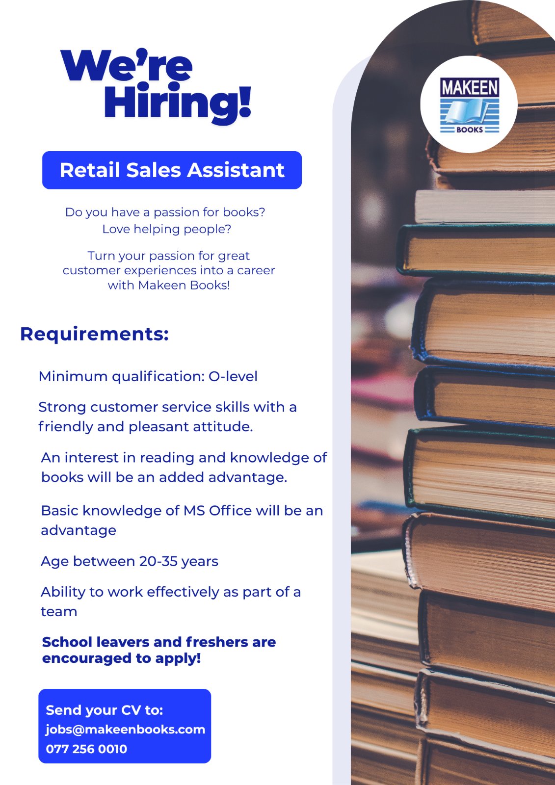 Retail Sales Assistant - Makeen Books (Pvt) Ltd job notice