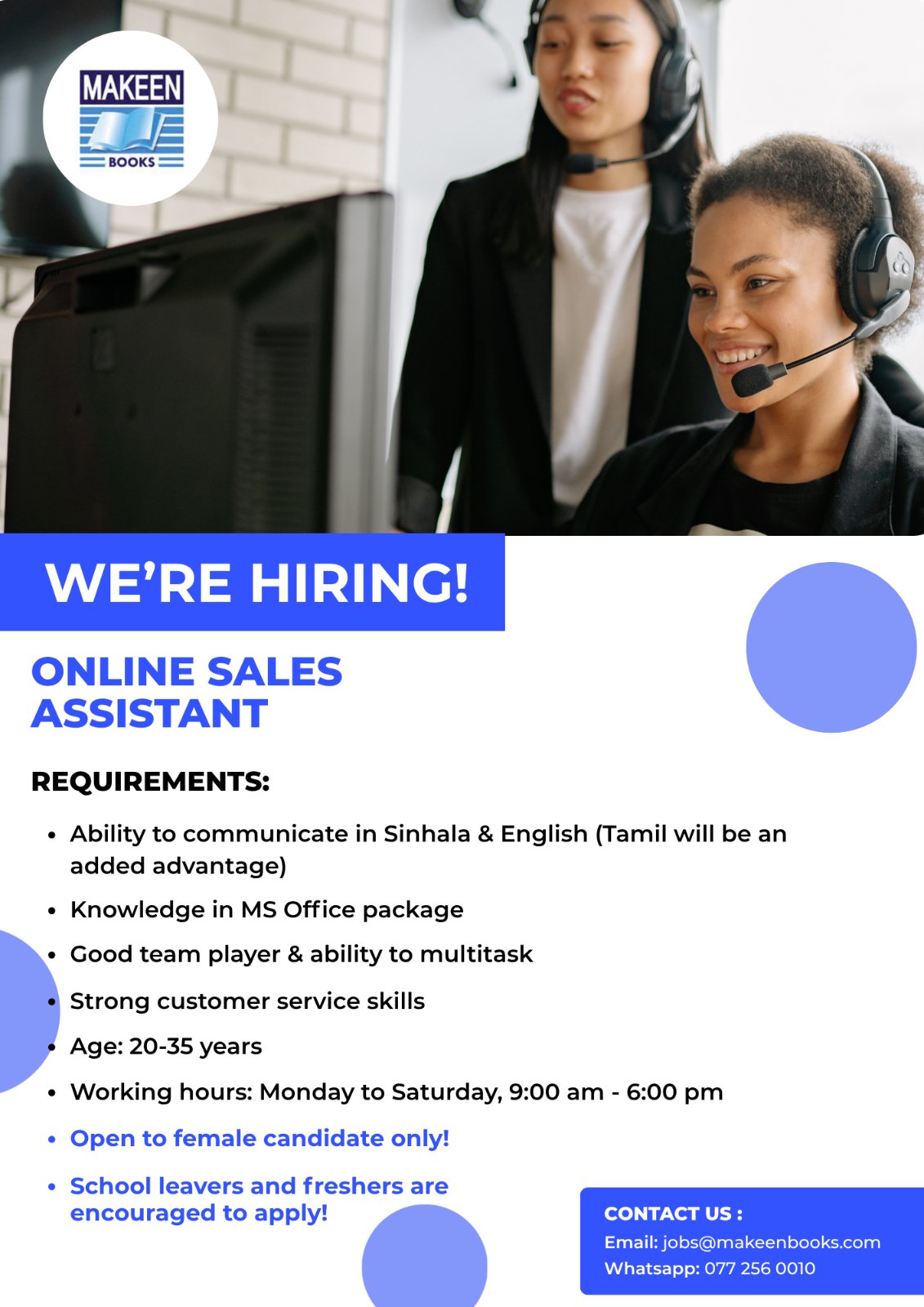 Online Sales Assistant - Makeen Books (Pvt) Ltd job notice